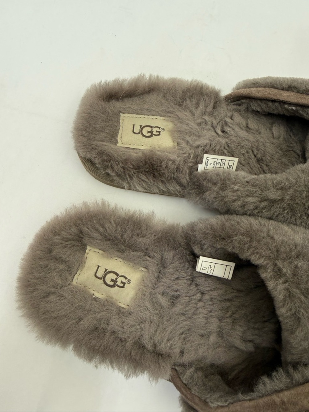 UGG Abela Slippers Criss Cross Sheepskin Fluffy Slate Grey Brown - Picture 10 of 12